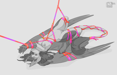 anthro areola biped bound breasts claws ear_piercing feathers feet female fingers fur genitals hair looking_at_viewer nipples nude nude_anthro nude_female piercing simple_background solo tail toes vulva wings cordi mammal 2026 digital_drawing_(artwork) digital_media_(artwork) hi_res