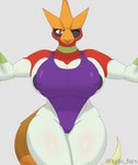 anthro breasts clothed clothing female fur nipples simple_background solo kyle_wolfz nintendo pokemon avian bird generation_2_pokemon ho-oh hybrid legendary_pokemon pokemon_(species) absurd_res hi_res