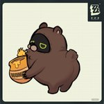 bent_over brown_body brown_fur diybangboo_(event) food fur honey_(food) honeypot machine male screen screen_face solo shyybuchi mihoyo zenless_zone_zero fan_character bangboo bear mammal robot 1:1