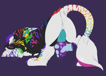 bodily_fluids butt buttinair claws feliene genitals ghosthand grin jerkingoff male mane masturbation penis rainbow rear_view smile smirk solo tail watertoy cloudoodoggo mythology skittledavernid dragon mythological_creature mythological_scalie scalie vernid absurd_res hi_res