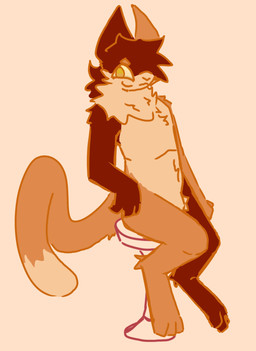 ambiguous_gender anthro bar_stool calico_pattern digitigrade fur furniture nude sitting smile solo stool tuft yellow_eyes something_(artist) caliclov_(something) felid feline mammal hi_res trans_(lore)