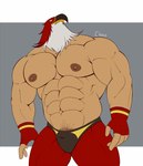 abs animal_head biceps bottomwear chococlass clothing for_a_head garou:_mark_of_the_wolves gloves handwear hi_res humanoid king_of_fighters looking_up male mammal muscular muscular_humanoid muscular_male nipples pants pecs snk solo tizoc white_eyes wrestler