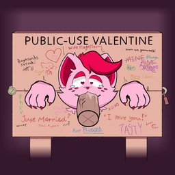 anthro bdsm bodily_fluids bondage bound colored_nails disembodied_penis fellatio femboy fur genitals graffiti hair heart_eyes heart_symbol holidays looking_at_viewer looking_pleasured makeup male nails oral penile penis pink_body pink_fur pink_hair public_use restraints saliva saliva_on_penis sex shaking solo stocks submissive submissive_male tears text trembling hypnocatto valentine's_day felicity_(hypnocatto) domestic_cat felid feline felis mammal 1:1 2026 colored english_text hi_res