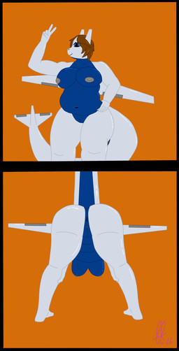 aircraft airplane anthro anus arms_on_legs back_wings belly bent_over big_butt butt female genitals gesture glistening glistening_body glistening_skin hand_gesture hand_on_hip inverted_nipples machine nipples orange_background rear_view simple_background slightly_chubby slightly_chubby_anthro slightly_chubby_female solo tail thick_tail v_sign vehicle vulva wings fetalfinger aeromorph animate_inanimate living_aircraft living_machine living_vehicle absurd_res hi_res signature