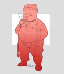 anthro belly big_belly clothed clothing eyes_closed hat headgear headwear male moobs navel nipples open_clothing open_robe overweight overweight_male robe simple_background solo underwear mrtuminator happy_tree_friends pop_(htf) bear mammal 2022 distracting_watermark hi_res watermark