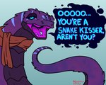 buccinator clothed clothed_feral clothing fangs feral looking_at_viewer male open_mouth scales scarf serpentine simple_background smile solo tail teeth text tongue redgreenfluffball boy_kisser_(meme) zach_snowfox reptile scalie snake 5:4 digital_media_(artwork) english_text hi_res meme