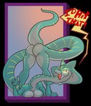 anthro breasts butt dialogue female flexible gesture glowing glowing_eyes hand_gesture long_body long_neck looking_at_viewer pointing pointing_at_self simple_background snake_hood solo speech_bubble standing stripes talking_to_viewer text toonvasion vertigo_(primal_rage) cobra reptile scalie snake 2018 alpha_channel english_text hi_res