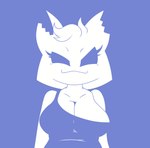 anthro breasts cleavage clothed clothing female fur simple_background simple_coloring smug solo white_body white_fur mrbreadmcman discord_(app) clyde_(discord) absurd_res blue_and_white hi_res monochrome