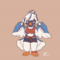 anthro beak black_body black_feathers blue_body blue_feathers bottomwear bra breasts cheek_tuft chibi clothing crop_top dancing facial_tuft feathers feet female gesture green_eyes hair midriff neck_tuft non-mammal_breasts open_beak open_mouth orange_beak ponytail raised_wings shirt simple_background small_breasts solo spread_wings standing stripes swaying tail tail_feathers talons toes topwear tuft underwear waving waving_at_viewer white_body white_feathers wings tor_kl cissa_(idorrth) avian bird corvid magpie_(corvid) oscine passerine 1:1 animated digital_media_(artwork) signature