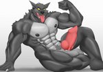 abs animal_genitalia animal_penis anthro areola balls big_muscles canine_genitalia canine_penis fangs flexing fur genitals glistening glistening_body grey_body grey_fur knot looking_at_viewer male multicolored_body muscular muscular_anthro muscular_male navel nipples penis pubes sitting sitting_on_ground teeth tongue tongue_out two_tone_body white_body silentknightowl mythology canid canine canis mammal mythological_canine mythological_creature werecanid werecanine werecreature werewolf wolf