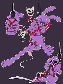 3_toes anklet anthro asphyxiation balls bdsm bodily_fluids bondage bound breath_play drooling duo ejaculation erection feet female genitals hands-free hanged imminent_death jewelry male male/female noose penis purple_body saliva simple_background snuff struggling submissive submissive_male sweat toes tongue tongue_out aaron_amethyst glitch_productions the_amazing_digital_circus gangle_(tadc) jax_(tadc) lagomorph leporid mammal rabbit 3:4 absurd_res hi_res