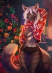 breasts clothing female hair holidays long_hair sweater topwear underwear white_hair eri-yo christmas kyte_frost domestic_cat felid feline felis mammal snoval hi_res