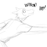 1:1 anthro arm_pull beastars canid canine canis comic dialogue english_text hi_res hladilnik legoshi_(beastars) male mammal monochrome offscreen_character simple_background sketch solo text white_background wolf