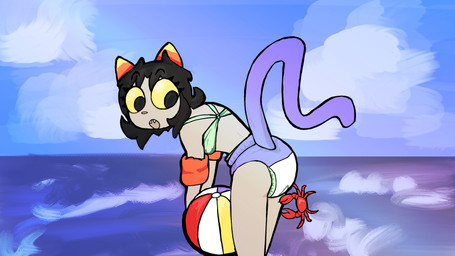 aged_up arm_floatie armwear ball beach beach_ball bikini clean_diaper clothed clothing diaper female furgonomics horn inflatable looking_back pinch pincher sea seaside solo surprised swimwear tail tail_clothing two-piece_swimsuit water wearing_diaper fluff_pampz homestuck ms_paint_adventures nepeta_leijon alien animal_humanoid arthropod cat_humanoid crab crustacean decapod felid felid_humanoid feline feline_humanoid humanoid malacostracan mammal mammal_humanoid troll_(homestuck) 16:9 4k absurd_res hi_res widescreen