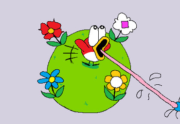 ambiguous_gender beak biped bipedal_feral bulging_eyes duo feral flower grass grey_background long_tongue open_mouth plant red_body simple_background tongue geminican nintendo warioware pyoro_(warioware) arthropod avian bird fly_(animal) insect 2024 aliasing binary_drawing digital_drawing_(artwork) digital_media_(artwork) english_description low_res