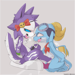 animal_genitalia animal_penis anthro arms_tied bdsm black_penis blue_eyes blush bodily_fluids bondage bound bow_tie breath butt butt_grab chibi countershading cum cumshot duo ejaculation erection eyewear eyewear_on_head fellatio fur genital_fluids genitals goggles goggles_on_head hand_on_butt heart_symbol horn knot looking_pleasured male male/male nude open_mouth oral orgasm penile penis pillow purple_body purple_fur sex tail tapering_penis tongue tongue_out white_body white_countershading white_fur wings presto_(artist) mythology presto_(character) dragon felid mammal mythological_creature mythological_scalie scalie 1:1 alternate_version_at_source