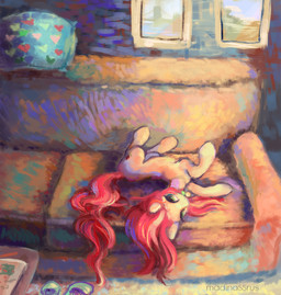 clothing coffee_table collar cutie_mark domestic_pet eyelashes female feral footwear furniture green_eyes hair heart_symbol hooves inside living_room looking_at_viewer lying name_tag picture_frame pillow red_hair shoes sofa solo table madina55rus friendship_is_magic hasbro my_little_pony rose_(mlp) earth_pony equid equine horse mammal pony 2018 digital_media_(artwork) digital_painting_(artwork) hi_res painting_(artwork) portrait