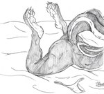 anthro bed_sheet bedding butt butt_focus claws clothing female fur legs_up nude panties paws raised_tail solo tail toe_claws underwear marcushunter brianna_jackson mammal mephitid skunk 2017 half-length_portrait portrait signature