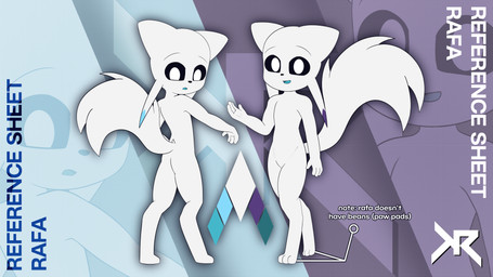 4_fingers ambiguous_gender blue_tongue fingers fluffy fluffy_tail looking_at_viewer looking_back paws tail text tongue white_body rekku484 microsoft ori_(series) xbox_game_studios rafa_(rekku484) guardian_spirit 16:9 absurd_res hi_res model_sheet widescreen
