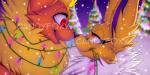 christmas_lights duo female holidays lights male male/female outside snow candyfoxy christmas nintendo pokemon akira_(candyfoxy) fyre eeveelution flareon generation_1_pokemon jolteon pokemon_(species) 2:1 digital_media_(artwork) shaded