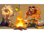 alternate_costume anthro beard blonde_hair boots clothing duo ear_piercing eating facial_hair facial_piercing female fire food footwear fruit fur hair male meat nose_piercing piercing plant rock septum_piercing shoes sitting teeth nitroneato activision crash_bandicoot_(series) coco_bandicoot crash_bandicoot bandicoot mammal marsupial 2020 hi_res signature brother_(lore) brother_and_sister_(lore) sibling_(lore) sister_(lore)