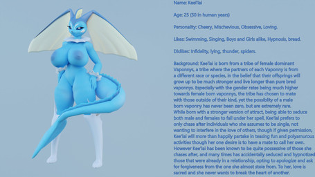 anthro areola big_breasts blue_body blue_eyes breasts character_bio clothing female female_anthro fin footwear footwear_only hands_on_legs hands_on_thighs head_fin huge_breasts knee_highs knee_socks legwear markings mostly_nude mostly_nude_anthro mostly_nude_female nipples simple_background small_waist socks socks_only solo text thick_thighs wall_of_text white_markings wide_hips mercfox438 warfaremachine_(modeler) nintendo pokemon fan_character kee'lai vaporunny_(follygee) warfare_vaporunny eeveelution generation_1_pokemon generation_4_pokemon hybrid lopunny pokemon_(species) vaporeon 16:9 2024 3d_(artwork) digital_media_(artwork) english_text hi_res model_sheet widescreen