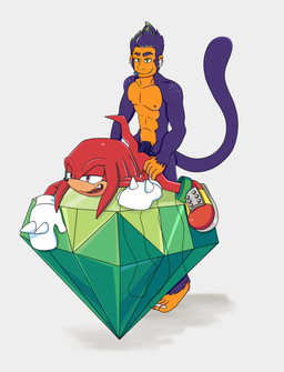 anthro duo male male/male pronounced_browridge simple_background size_difference white_background blurau sega sonic_the_hedgehog_(series) knuckles_the_echidna manic_the_monkey echidna haplorhine mammal monkey monotreme primate absurd_res hi_res shaded simple_shading
