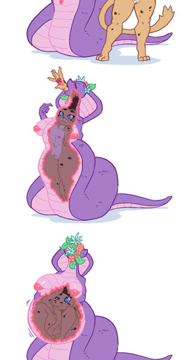 almost_fully_inside anthro apode belly big_belly big_breasts breasts duo female female/female female_pred female_prey fully_inside internal legless nude oral_vore partially_inside serpentine split_form swallowing vore slimetime lavender_(slimetime) domestic_cat draconcopode felid feline felis mammal naga reptile scalie snake absurd_res hi_res