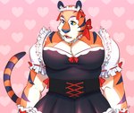 anthro breasts clothed clothed_anthro clothed_male clothing female fur heart_background light maid_uniform male mascot muscular open_mouth orange_body orange_fur simple_background solo sparkles tail uniform drawfee karina_farek drawfee_(copyright) frosted_flakes kellogg's tony_the_tiger felid mammal pantherine tiger 2024 colored digital_drawing_(artwork) digital_media_(artwork) lighting shaded