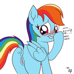 animal_genitalia animal_vulva anus blue_body blue_fur blush equine_anus equine_genitalia equine_vulva fart fart_cloud female female_farting female_feral feral fur genitals mane multicolored_mane multicolored_tail pink_eyes rainbow_mane rainbow_tail simple_background solo tail text vulva white_background wings tomtornados friendship_is_magic hasbro my_little_pony mythology rainbow_dash_(mlp) equid equine horse mammal mythological_creature mythological_equine pegasus pony 1:1 2020 dated english_text signature