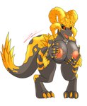 anthro areola big_breasts breasts claws female horn looking_at_viewer nipples non-mammal_breasts non-mammal_nipples nude simple_background smile solo tail thick_thighs white_background zodiac-z2 capcom monster_hunter elder_dragon kulve_taroth absurd_res hi_res