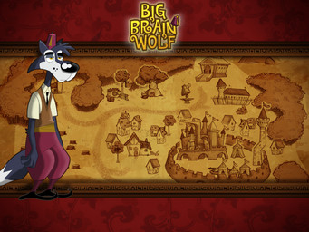 4_fingers anthro big_nose black_nose clothed clothing fez fingers fully_clothed fur grey_body grey_fur hat headgear headwear male map necktie poulaines sash solo tail toony topwear vest white_body white_fur unknown_artist big_brain_wolf canid canine canis mammal wolf 4:3 hi_res wallpaper