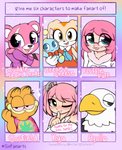 ambiguous_gender anthro blep bow_tie clothed clothing dialogue duo eyewear female glasses half-closed_eyes heart_eyes heart_font heart_symbol male narrowed_eyes smile solo text tongue tongue_out moozua animal_crossing epic_games fortnite garfield_(series) hasbro huniepop my_little_pony nintendo sega six_fanarts_challenge sonic_the_hedgehog_(series) apollo_(animal_crossing) cheese_the_chao cream_the_rabbit cuddle_team_leader fan_character fluffle_puff garfield_the_cat kyu_sugardust accipitrid accipitriform avian bald_eagle bear bird chao_(sonic) domestic_cat eagle felid feline felis human lagomorph leporid mammal rabbit sea_eagle 2020 absurd_res crossover english_text hi_res meme