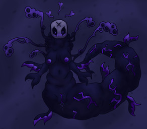 anthro black_body blush breasts female genitals heart_symbol solo tentacles vulva x_eyes delzeta rain_world videocult humanoid rot_(rain_world) rot_worm_(rain_world) worm absurd_res hi_res