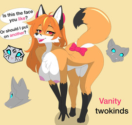 anthro areola big_breasts breasts female fingers hair looking_at_viewer nipples nude open_mouth smile solo tail text thick_thighs imjim007 twokinds vanity_(twokinds) canid canine fox mammal digital_media_(artwork) english_text hi_res