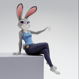 anthro belt bottomwear clothing female fur grey_body grey_fur looking_at_viewer pants purple_eyes simple_background sitting sitting_on_box smile solo lejant_art disney zootopia judy_hopps lagomorph leporid mammal rabbit 1:1 3d_(artwork) absurd_res blender_(artwork) digital_media_(artwork) hi_res