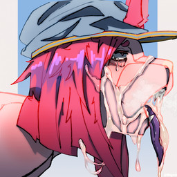 after_sex ahegao anthro bodily_fluids breath clothing cum cum_drip cum_from_nose cum_in_mouth cum_in_nose cum_inside cum_on_face cum_on_tongue dripping excessive excessive_genital_fluids fur genital_fluids hair hat headgear headwear long_tongue looking_pleasured male messy open_mouth panting pink_body pink_fur pink_hair saliva simple_background solo tears tears_of_pleasure teeth tongue tongue_out milajanh canid canine lagomorph leporid mammal rabbit 1:1 2025 digital_media_(artwork) hi_res