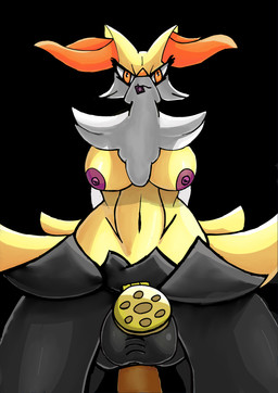 anal anal_penetration breasts chastity_cage chastity_device condom gynomorph intersex penetration sexual_barrier_device solo 15roacxs nintendo pokemon braixen generation_6_pokemon pokemon_(species) absurd_res hi_res