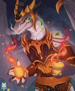 alternate_species anthro armor claws clothed clothing fire frown fully_clothed headgear healing_magic helmet jewelry magic male scales scowl solo three-quarter_view wings wounded 5ushiroll blizzard_entertainment european_mythology mythology warcraft maglos dracthyr dragon mythological_creature mythological_scalie scalie western_dragon half-length_portrait hi_res portrait
