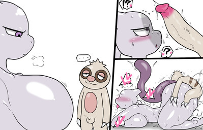 2_fingers 2_toes :3 all_fours ambiguous_penetration anthro anthro_on_anthro anthro_penetrated anthro_penetrating anthro_penetrating_anthro balls becoming_erect big_breasts big_butt big_penis blush blush_lines bodily_fluids breast_squish breasts brown_body brown_fur butt claws duo ellipsis erection featureless_breasts feet female female_anthro female_penetrated finger_claws fingers flaccid from_behind_position fur genital_fluids genitals glans grey_body grey_breasts grower half-closed_eyes head_tuft heart_symbol hearts_around_head hug huge_breasts huge_butt hugging_another hugging_butt humanoid_genitalia humanoid_penis interrobang larger_female leaking_precum looking_at_another looking_at_another's_penis looking_at_genitalia looking_at_penis looking_pleasured male male/female male_anthro male_penetrating male_penetrating_female motion_lines multicolored_body multicolored_fur narrowed_eyes nude nude_anthro nude_female nude_male open_mouth penetration penis pink_body pink_eyelids pink_fur pink_glans pink_nose pink_tongue precum pupils purple_body purple_eyes purple_tail raised_tail saliva saliva_on_tongue saliva_string sex shaking simple_background size_difference small_but_hung smaller_male smile speech_bubble squish standing sweat tail tan_balls tan_body tan_fur tan_penis thick_thighs toe_claws toes tongue tongue_out tremble_spikes trembling trembling_for_pleasure tuft vaginal_fluids white_background white_claws white_finger_claws white_toe_claws enigi09 nintendo pokemon generation_1_pokemon generation_3_pokemon legendary_pokemon mewtwo pokemon_(species) slakoth 2026 comic digital_media_(artwork) hi_res