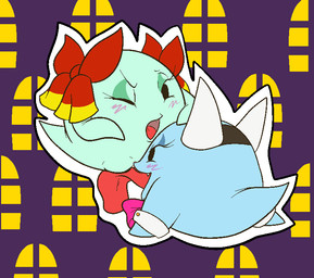 accessory blush bow_(feature) bow_accessory bow_ribbon cunnilingus duo fake_cat_ears fake_ears female female/female floating genitals hair_accessory hair_bow hair_ribbon licking not_furry one_eye_closed oral plump_labia ribbons sex tongue tongue_out vaginal vulva aintsmart mario_bros nintendo paper_mario paper_mario:_the_thousand_year_door paper_mario_(2000) lady_bow lahla_(mario) boo_(mario) ghost spirit aliasing digital_media_(artwork)