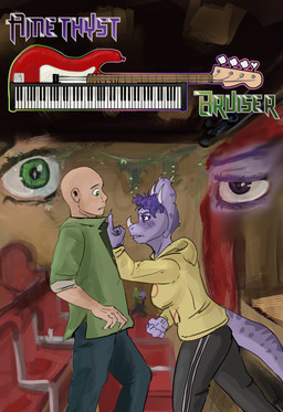 angry anthro arms_together auditorium bald black_bottomwear black_clothing black_pants bottomwear breasts claws clothed clothed_anthro clothed_female clothed_human clothed_male clothing duo electric_guitar facial_horn female finger_claws fingers fist frill_(anatomy) frown green_clothing green_eyes green_jacket green_topwear grey_bottomwear grey_clothing grey_pants guitar hair hoodie horn human_on_anthro humanoid_hands inside interspecies jacket keyboard_instrument looking_at_another looking_down male markings musical_instrument musical_keyboard non-mammal_breasts pants plucked_string_instrument purple_body purple_eyes purple_hair rear_view romantic romantic_couple short_hair side_view spots spotted_markings standing string_instrument striped_markings stripes tail text topwear walking yellow_clothing yellow_hoodie yellow_topwear ravingmoth cavemanon_studios goodbye_volcano_high ko_op_(game_developer) snoot_game anon_(snoot_game) trish_(gvh) ceratopsian ceratopsid chasmosaurine dinosaur human mammal marginocephalian ornithischian prehistoric_species reptile scalie triceratops absurd_res colored cover cover_art cover_page english_text hi_res shaded