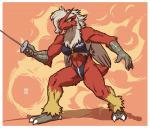 2019 3_toes absurd_res anthro athletic athletic_anthro athletic_female barefoot blaziken border bottomwear bra breasts claws clothed clothing feet female fencing generation_3_pokemon hi_res high_waisted_bottomwear megawolf77 multicolored_body navel nintendo pokemon pokemon_(species) pose red_body scuted_arms scutes solo sports_bra sports_panties sportswear talons toes underwear white_border yellow_body