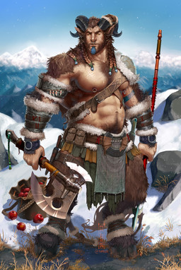 abs apple armor axe bag battle_axe beard blue_sky bovid_horn bracelet braided_hair caprine_horn clothing detailed_background double_bitted_axe facial_hair food fruit furgonomics hair hairy hooves horn jewelry landscape male manly melee_weapon mountain muscular muscular_humanoid muscular_male nipple_piercing nipples piercing plant polearm ram_horn sky snow solo spear weapon pockyrumz thorbjorn_eileifr_holmstrom bovid caprine humanoid mammal satyr hi_res