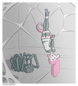 ambiguous_gender anthro arms_tied armwear arthropod_webbing bdsm bondage border bound breasts clothed clothing corpse death elbow_gloves female footwear fur gloves hair hands_behind_back handwear helpless high_heels legs_tied legwear looking_at_viewer maid_uniform micro multi_arm multi_eye multi_limb notched_ear peril pink_hair scared shoes solo spider_web suspension tail teeth thigh_highs uniform upside_down web_bondage white_body white_border x_eyes mardymuntjak renfri_(mardymuntjak) arachnid arthropod mammal murid murine rat rodent spider 2026 digital_media_(artwork) hi_res
