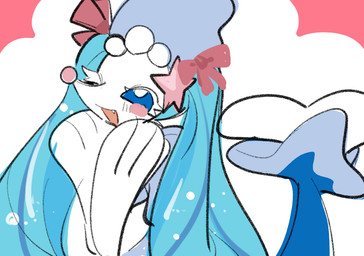 3_fingers ambiguous_gender anthro blue_hair bow_ribbon eyelashes fin fingers fish_tail gem hair hair_down hand_on_cheek long_hair looking_at_viewer mermaid_tail one_eye_closed pearl_(gem) pink_nose raised_tail simple_background smile smiling_at_viewer solo starfish_(accessory) tail white_eyelashes wink winking_at_viewer osknoic nintendo pokemon aquatic asterozoan echinoderm generation_7_pokemon pokemon_(species) primarina starfish 2026 widescreen male_(lore)