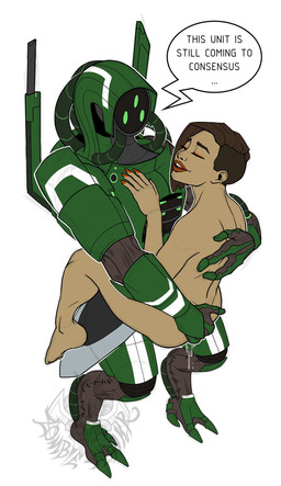 armor duo faceless faceless_character faceless_male female machine male male/female male_penetrating not_furry penetration robotic sex speech_bubble text zombie_maykr bioware electronic_arts mass_effect geth geth_prime human humanoid mammal robot robot_humanoid comic hi_res