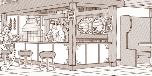 anthro bar beak big_breasts breasts clothed clothing container feathered_wings feathers female fertility_idol fur furniture hair idol_(object) looking_at_viewer male non-mammal_breasts sculpture smile statue tail tavern teeth text thick_thighs wings drxii mythology grimm_(grimmagent) marbal_mubi aquatic avian fish gryphon koala mammal marsupial mythological_avian mythological_creature shark vombatiform digital_media_(artwork) english_text hi_res