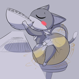 anthro big_diaper black_body black_fur blush bodily_fluids bottomwear chibi clothed clothing diaper drinking drinking_from_bowl fur genital_fluids kerchief male markings mask neckerchief neckwear shortstack shortstack_male side_view solo standing tail tail_markings unclean_diaper underwear urine used_diaper wearing_diaper wet_diaper wetting white_body white_fur sinningsneasel atlus megami_tensei persona_(series) persona_5 sega morgana_(persona) domestic_cat felid feline felis mammal tuxedo_cat 1:1 hi_res
