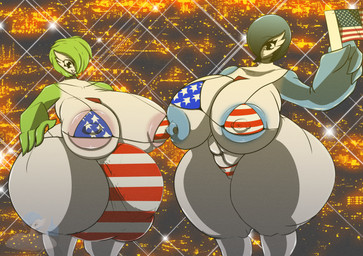 balls big_balls big_breasts big_butt big_nipples big_penis bikini blue_hair breasts butt clothing duo genitals green_hair hair holidays huge_balls huge_breasts huge_butt huge_nipples huge_penis huge_thighs nipples penis standing swimwear thick_thighs two-piece_swimsuit bloodtail 4th_of_july nintendo pokemon gardevoir generation_3_pokemon humanoid pokemon_(species) hi_res